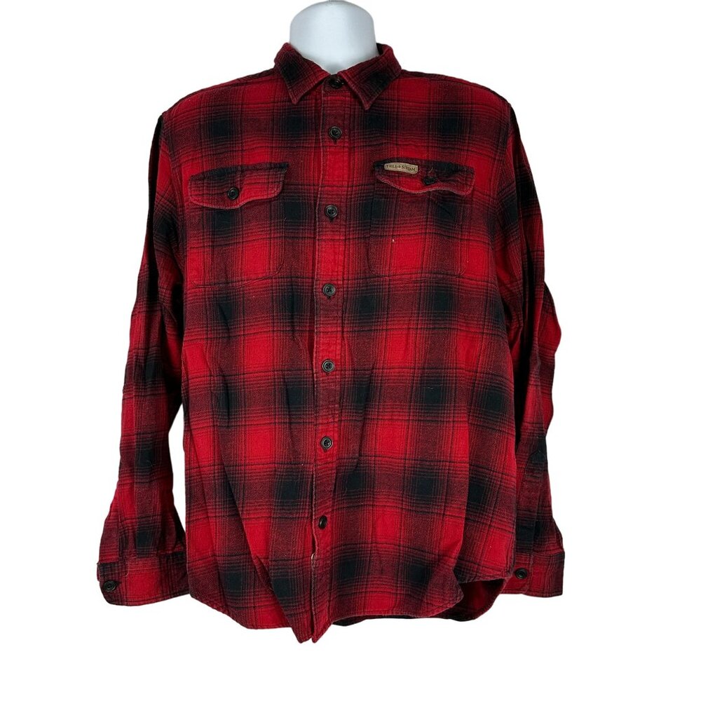 Field & Stream Mens Red Black Plaid Flannel Shirt XL 100% Cotton Long Sleeve Cas